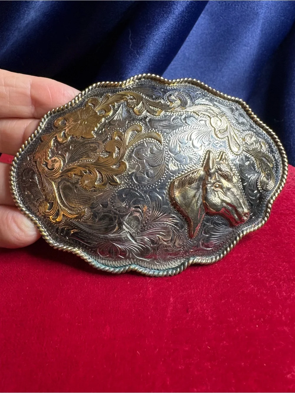 Belt Buckle Fleming Sterling Silver Overlaid Mexico Gold Filled Western Trophy